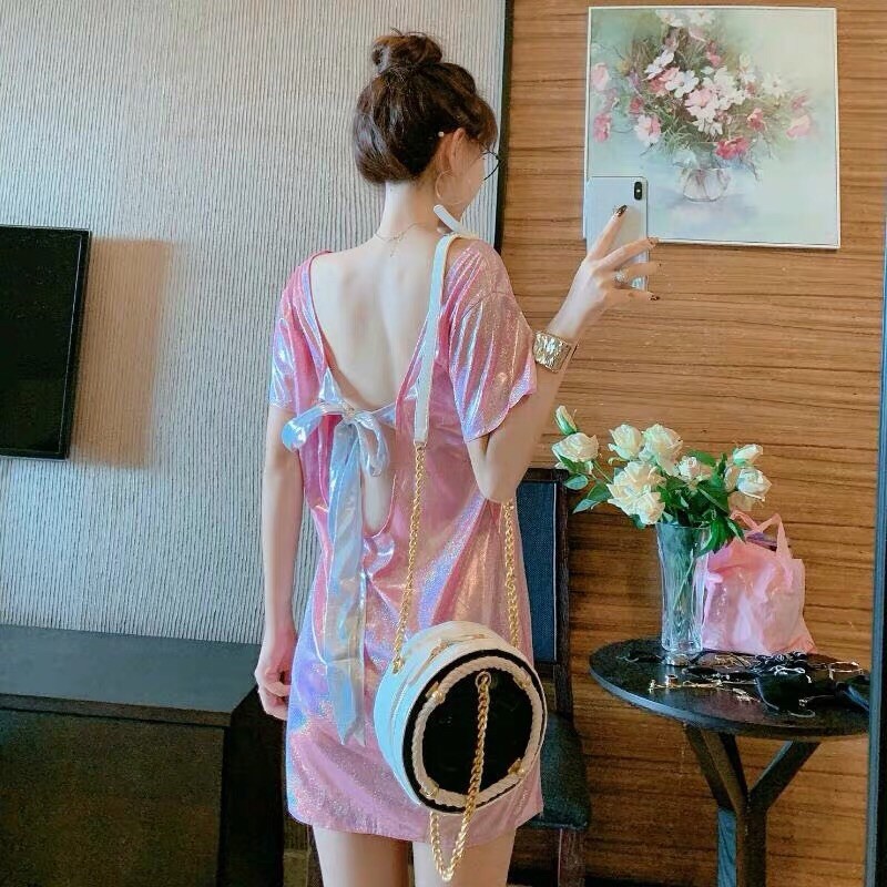 Váy hồng bling bling cột nơ ulzzang