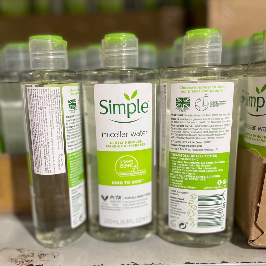 Combo Làm Sạch Simple Tẩy Trang + Sửa Rửa Mặt + Nước Hoa Hồng