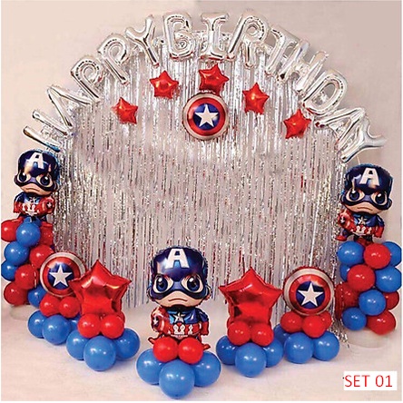 Set bong bóng trang trí sinh nhật chủ đề SIÊU NHÂN CHO BÉ TRAI happy birthday (nhiều mẫu)