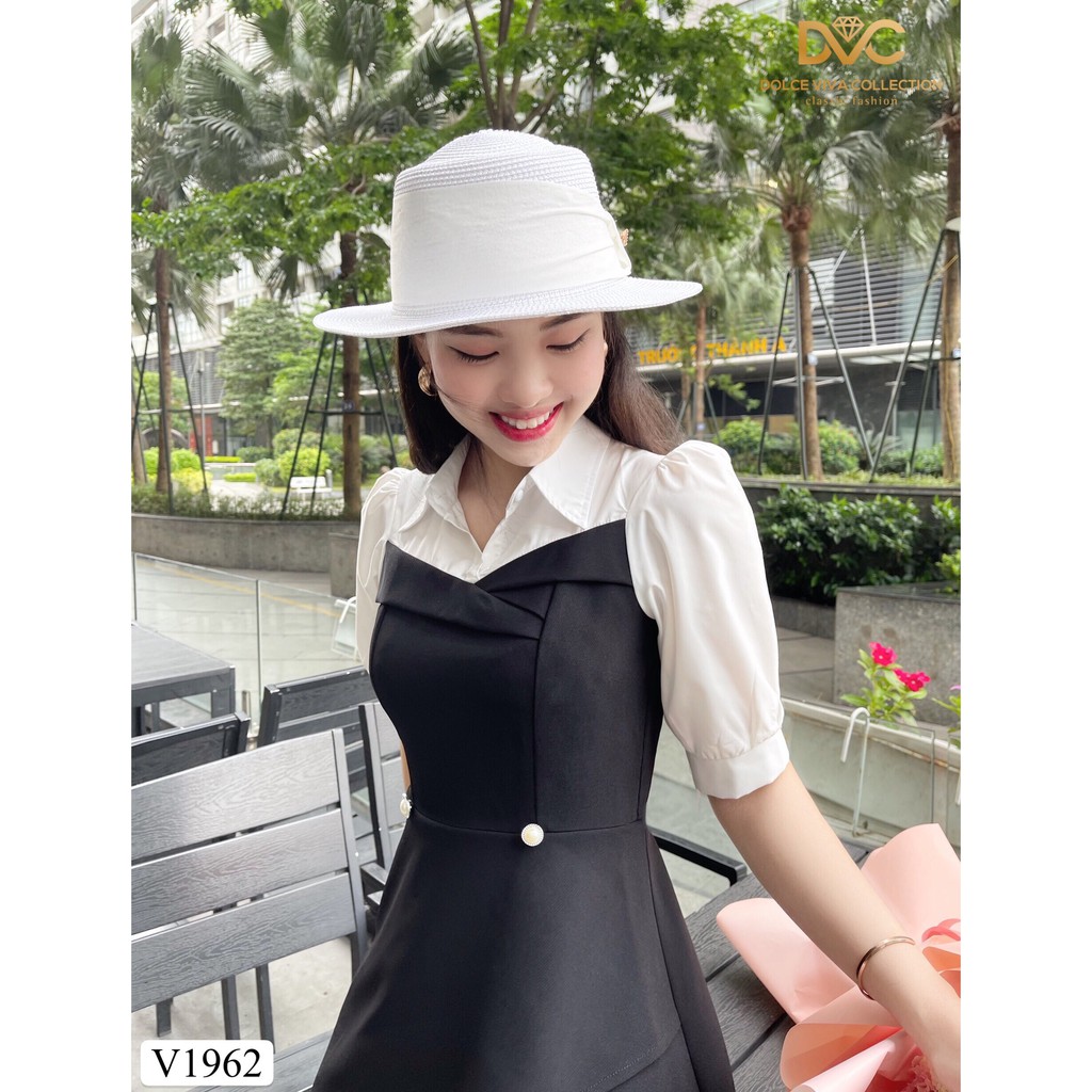 Váy đen phối trắng cổ sơ mi V1962 - DOLCE VIVA COLLECTION | BigBuy360 - bigbuy360.vn