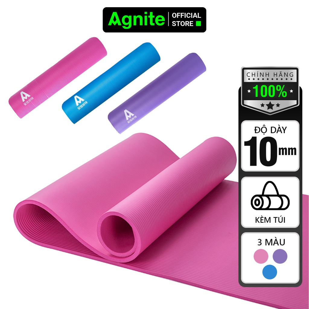 Thảm tập yoga, gym chống trượt Agnite - 10mm - mềm mịn độ bám cao không trơn trượt F4174