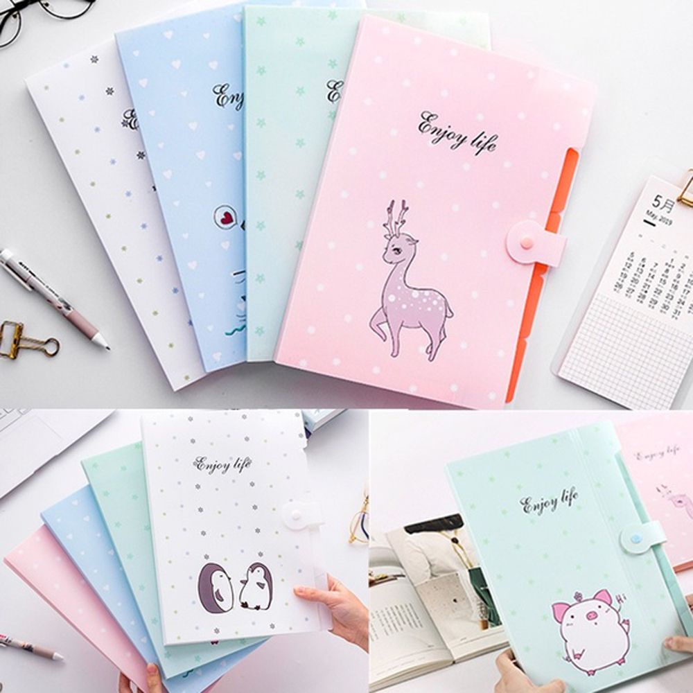 Túi đựng tài liệu khổ A4 5 ngăn bằng nhựa chống thấm nước họa tiết hoạt hình nhiều màu sắc