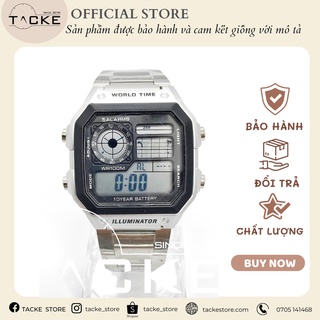 Đồng hồ nam AE1200 world time điện tử thể thao TACKE STORE không gỉ chống nước tốt mặt vuông có cường lực