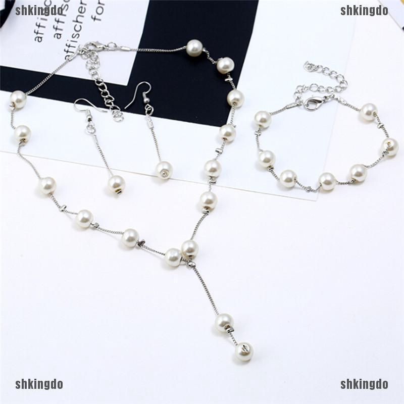 THINH Imitation Pearl Necklace Earrings Bracelet Jewelry Set Simple Choker Women Gift