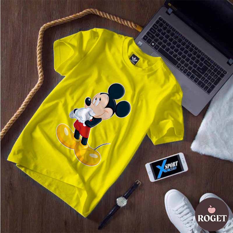 Áo thun Unisex  Mickey suy ngẫm Cotton Thun - Dẽ Thương