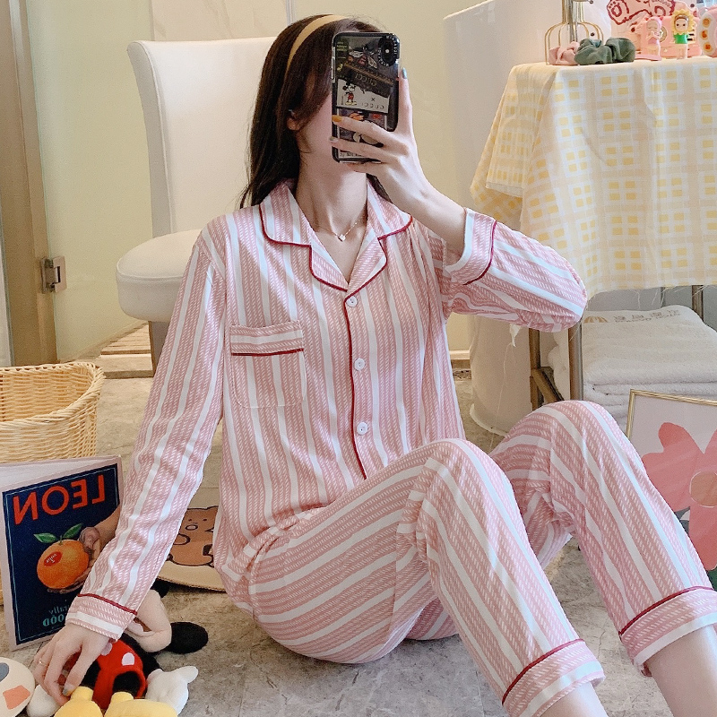Set Đồ Ngủ Dài Tay In Họa Tiết Dễ Thương Cho Nữ