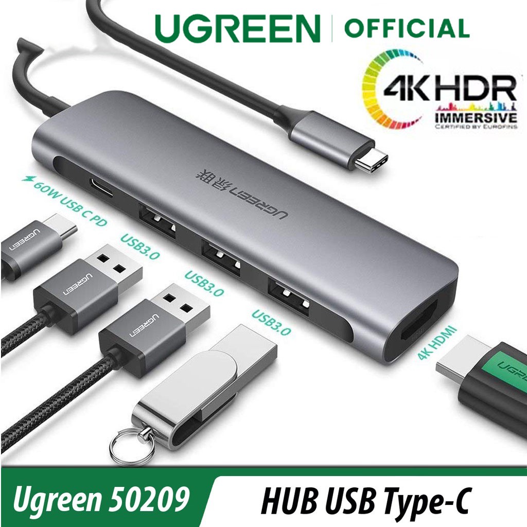 Bộ Chuyển Đổi Hỗ Trợ USB Type-C To HDMI, USB 3.0, PD Charging Ugreen 50209 Chính Hãng