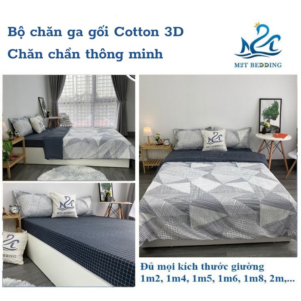 [LIFEM2157 -80K từ 250K] Bộ chăn ga gối Cotton 3D M2T BEDDIND Luxury chăn chần bông thông minh drap giường - CTM Kẻ Lưới