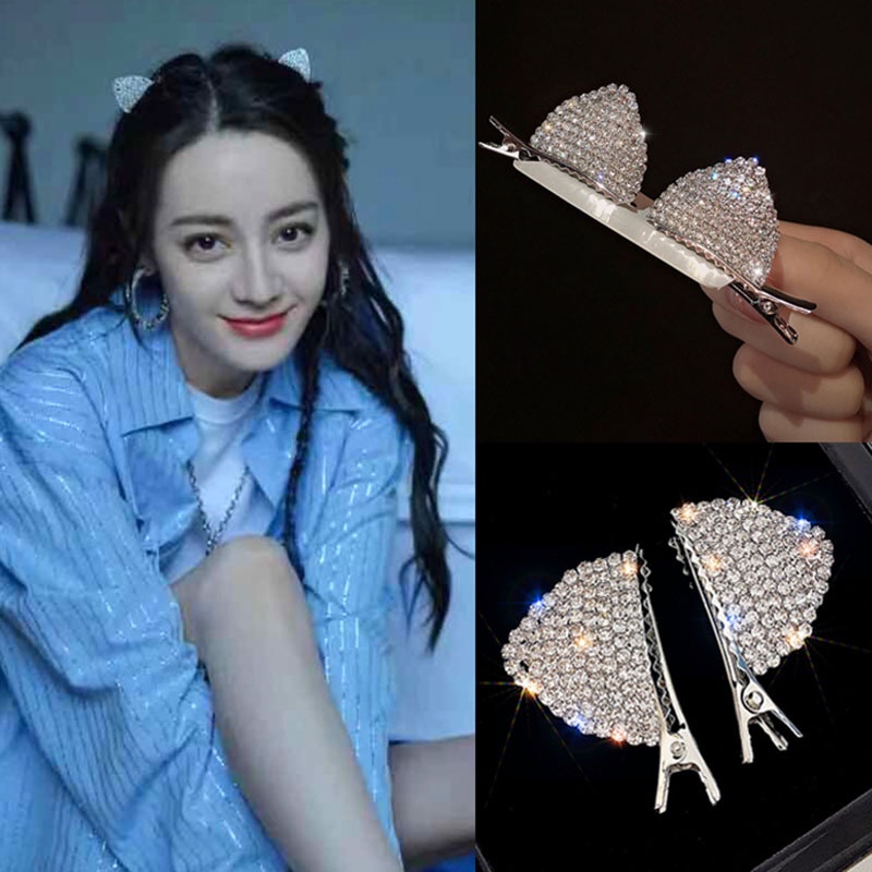 Kẹp Tóc Hình Tai Mèo Đính Đá Dễ Thương Phong Cách Hàn Quốc