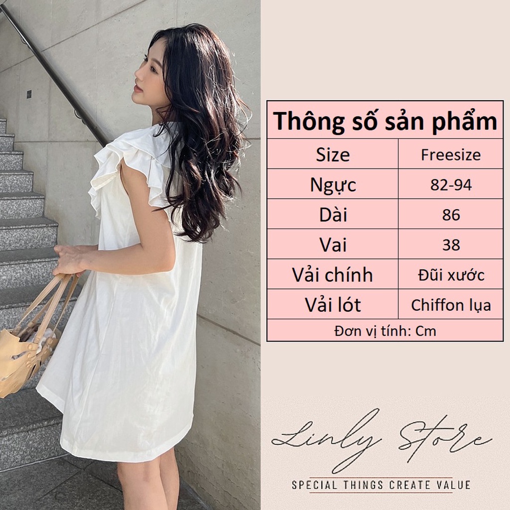 Váy nữ bèo cổ dáng babydoll [Linly Store] Đầm suông bánh bèo chất đũi V-VBE