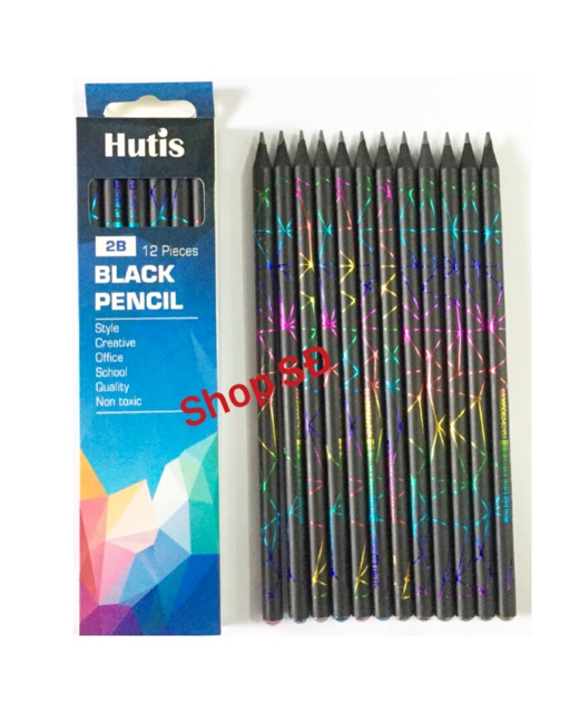 Bút chì gỗ đen HUTIS - hộp 12 cây