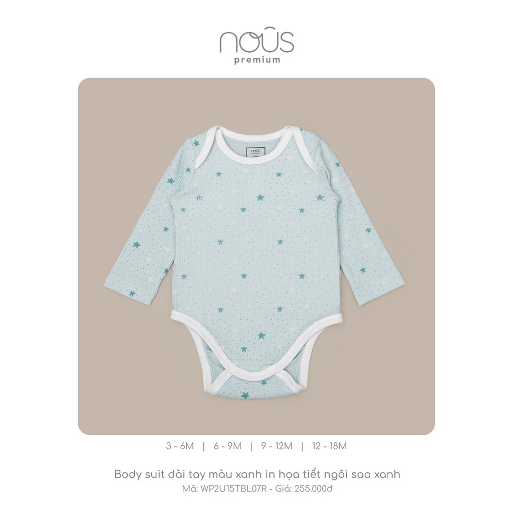 Bộ Bodysuit Nous dài tay cho bé trai, bé gái size 0-3m, 3-6m, 6-9m