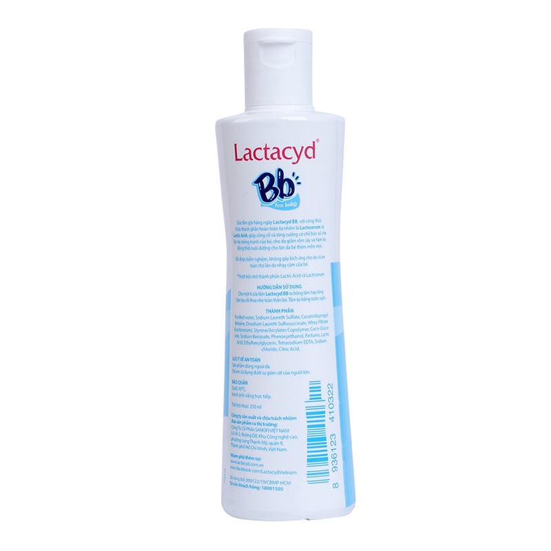 Sữa tắm trẻ em Lactacyd BB - Dùng cho trẻ bị rôm sẩy nuôi dưỡng cho làn da bé luôn mềm mịn cho bé (Chai 250ml)