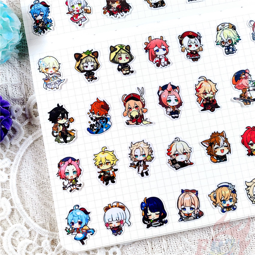 Set 60 miếng sticker hình Genshin Impact q-2 mini trang trí sổ tay album