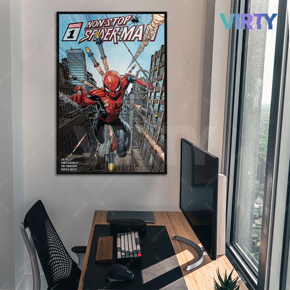 Tranh treo tường decor phòng ngủ VIRTY trang trí phòng khách, tranh canvas SPIDER MAN kèm khung composite