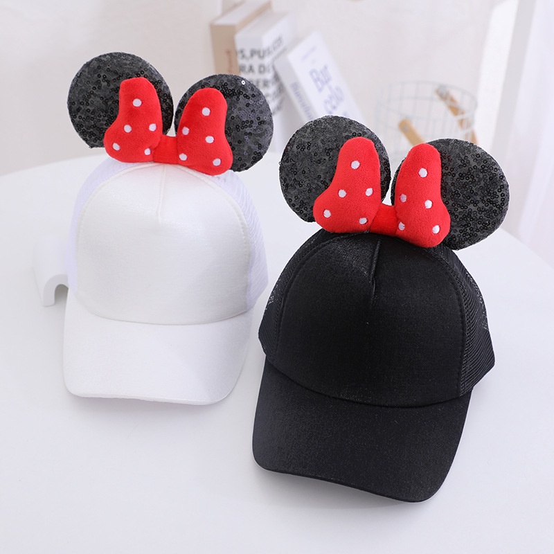 Mũ Lưỡi Trai Chống Nắng Đính Nơ Mickey Thời Trang Đi Biển Cho Bé Gái Từ 3-7 Tuổi