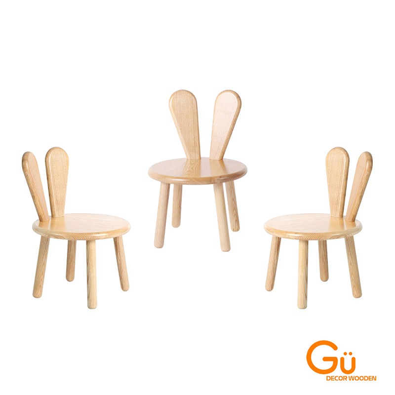 Ghế gỗ cho bé,ghế học sinh mầm non GU DECOR ghế trẻ em tai thỏ chất liệu Gỗ thông | BigBuy360 - bigbuy360.vn