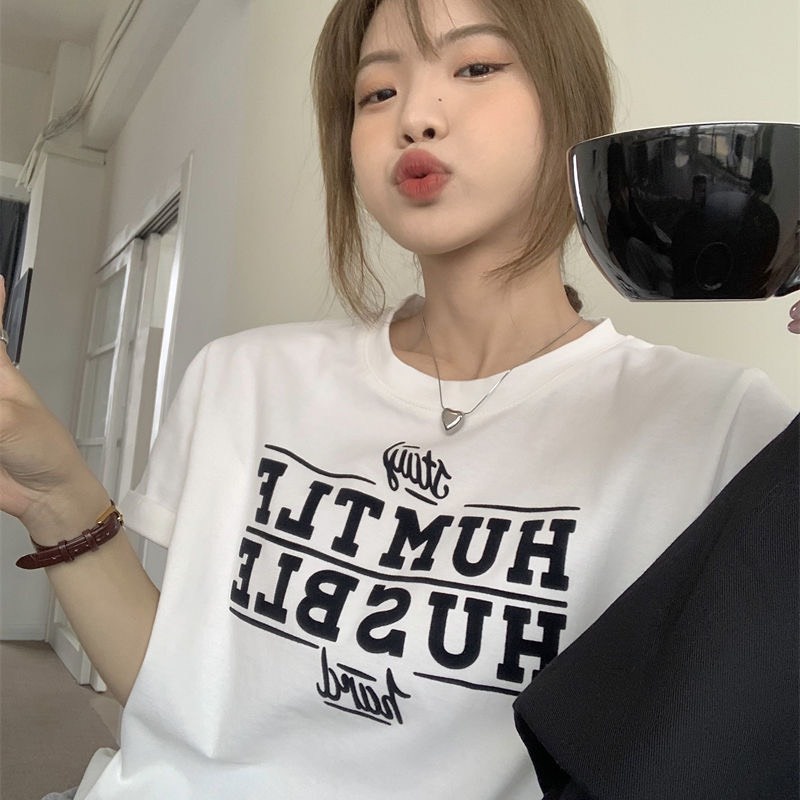 Áo thun 3158 tay lỡ form rộng phông nam nữ in chữ chất cotton khô hàng Quảng Chẩu ANDOSA AT07