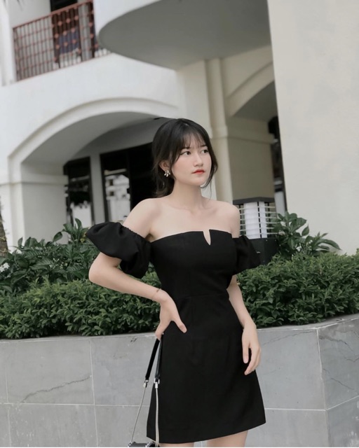Váy đen trễ vai - tracy dress + 2,2% phí shopee
