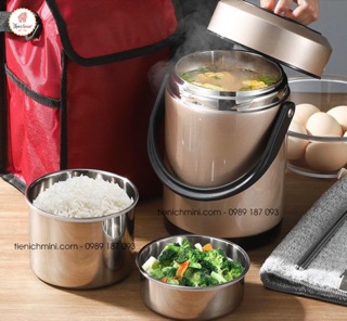 Hộp cơm giữ nhiệt inox 304 cao cấp - 3 ngăn - giữ nhiệt 8 tiếng - dung tích 2l