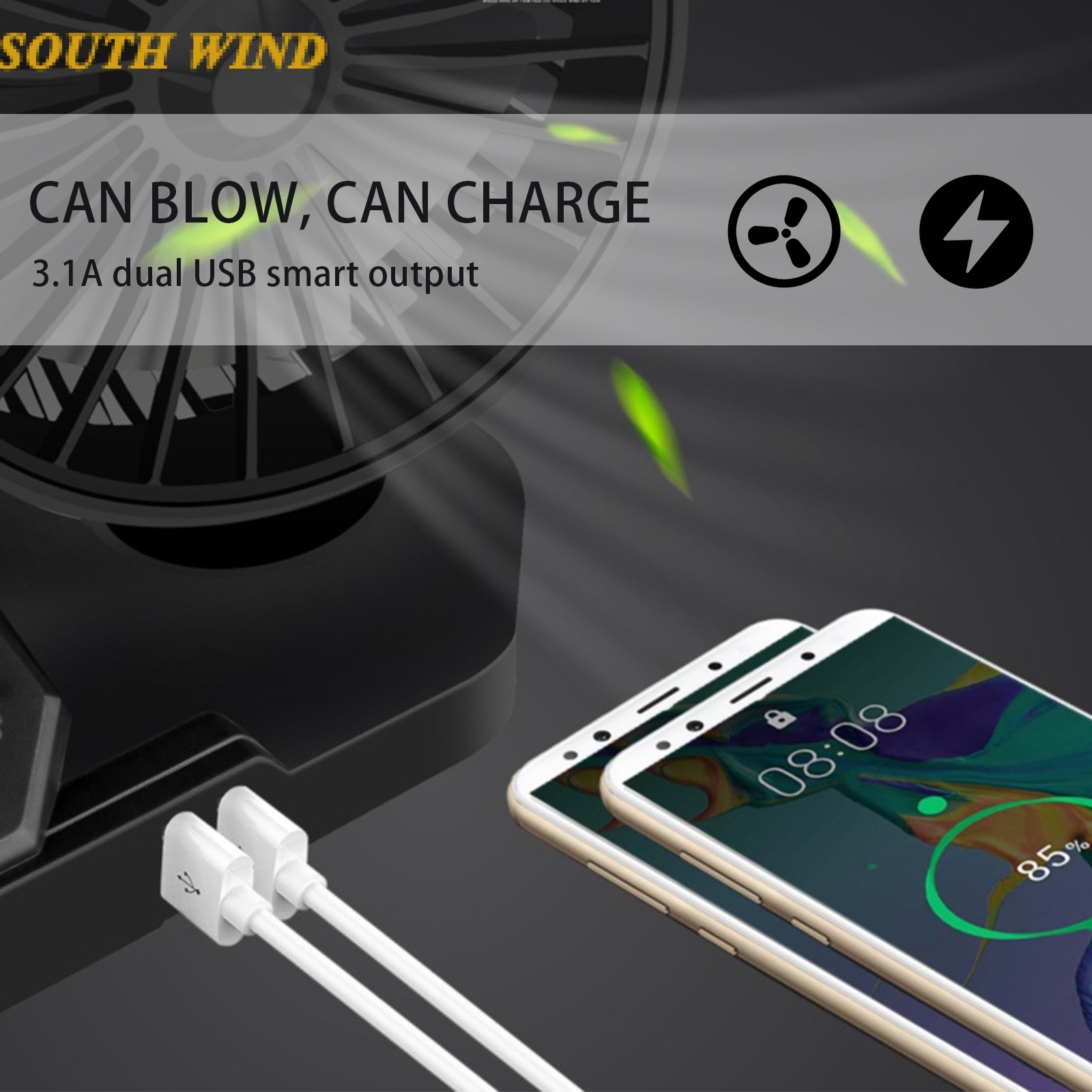 【SOUTH WIND】12V/24V Dual Head Car Fan Cooler 360 Degrees Adjustable Durable Cooler Fan Auto Air Conditioning Car Cooling Swing Fan