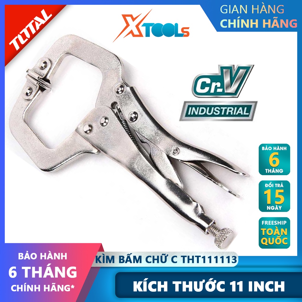 Kìm bấm chết chữ C TOTAL THT111113 | kềm bấm chữ C Kích thước 11 inch, Thép carbon, Mạ niken, kẹp định vị đồ vật để khoa