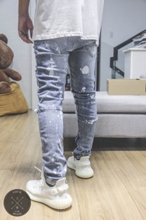 Bleached waxed zipper jeans