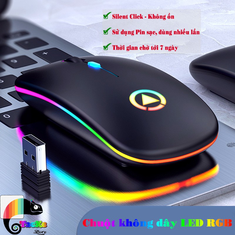 Chuột không dây A2 RGB LED CHÍNH HÃNG YINDIAO, Chống ồn, Pin sạc dùng 7 ngày I Wriless Mouse RGB A2