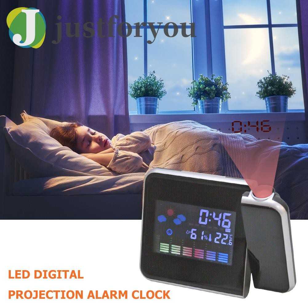 Justforyou LED Display Digital Projection Clock Thermometer Hygrometer Desk Calendar