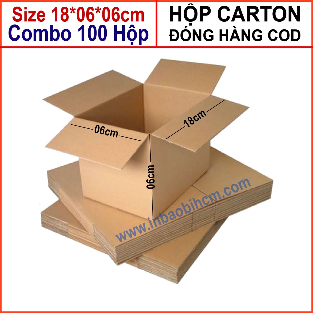100 hộp carton đóng hàng 18x6x6 cm (Hộp dày dặn, 3 lớp, cứng, chuẩn Ship COD - Thùng giấy - Hộp giấy carton giá rẻ)