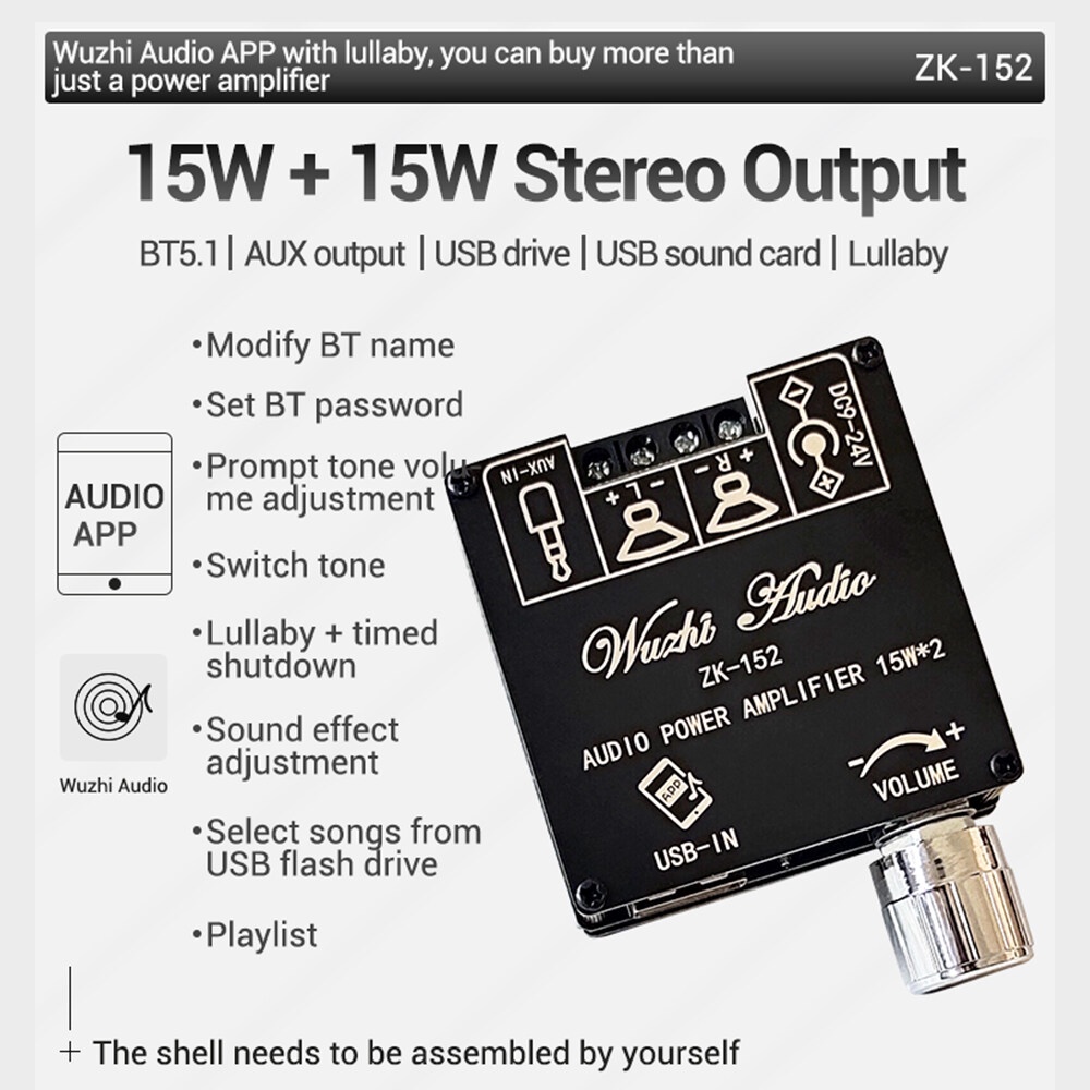 ZIQQUCU Bộ khuếch đại âm thanh ZK-152/ ZK-152T Bluetooth 2.0 5.1 15W+15W