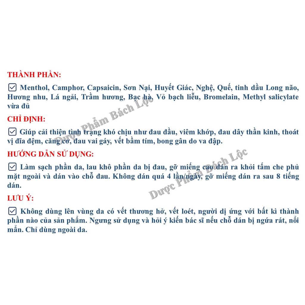 Miếng dán giảm đau xương khớp thảo dược Herbal pain relief patch giúp giảm đau vai, đau cơ, đau khớp, bong gân -10 miếng