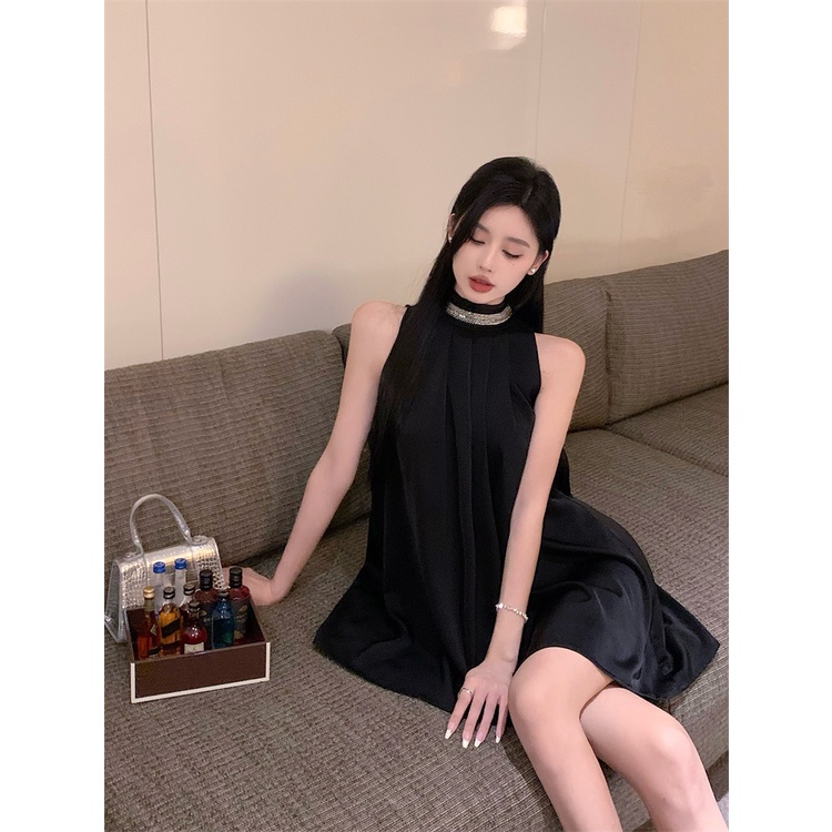 Cocory vn Đầm Chữ A Sát Nách Hở Vai Màu Đen Thời Trang Mùa Hè