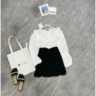 Set áo sơ mi cổ nơ mix chân váy