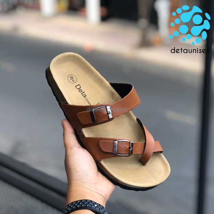 Dép văn phòng xỏ ngón nam nữ đế trấu Birken DETAUNISEX màu Bò - DETA22