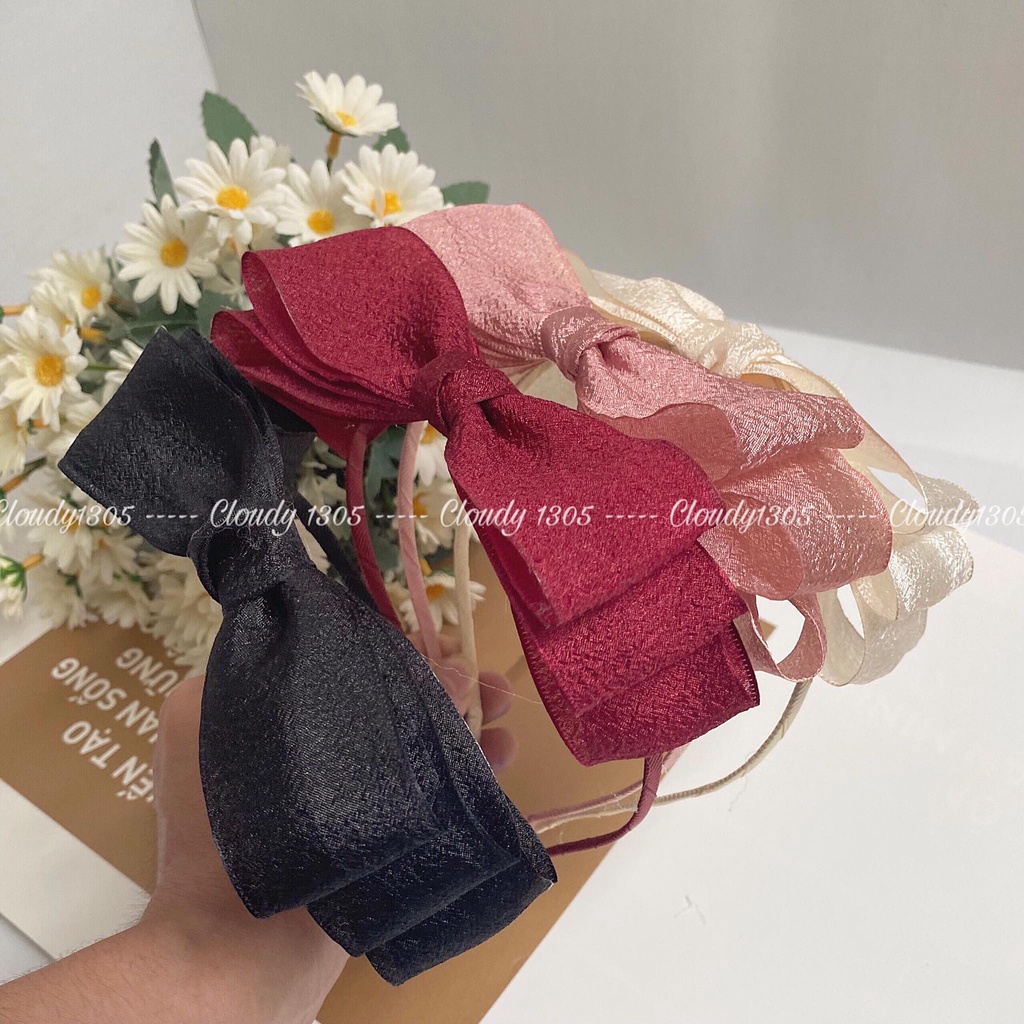 Cài tóc/Bờm tóc nơ 3 tầng voan nhăn ánh nhũ có 4 màu