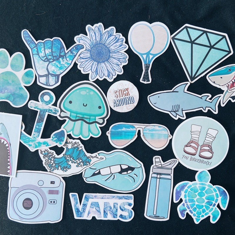 [Xanh dương] Set sticker hình dán xanh dương theme light blue nhám chống nước, dán laptop, điện thoại, nón bảo hiểm,..