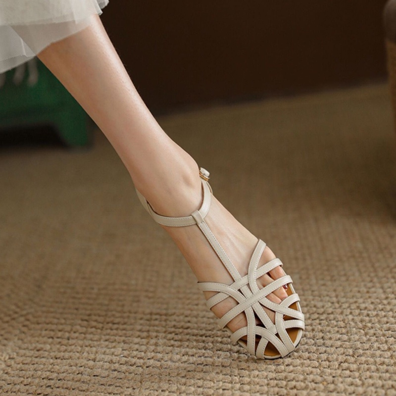 ❤Giày Sandal Đế Thấp Thiết Kế Một Hàng Nút Phong Cách Bohemian Hàn Quốc Cho Nữ