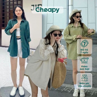  Áo sơ mi nhung tăm nữ áo khoác sơ mi nữ dài tay trơn xanh lá be dáng vest blazer form rộng oversize ulzzang Cheapy C101 