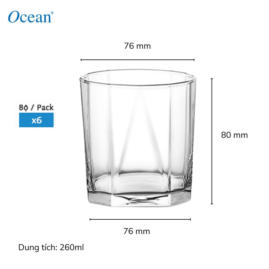 Bộ 6 Ly Thủy Tinh Ocean Pyramid Rock 260ml