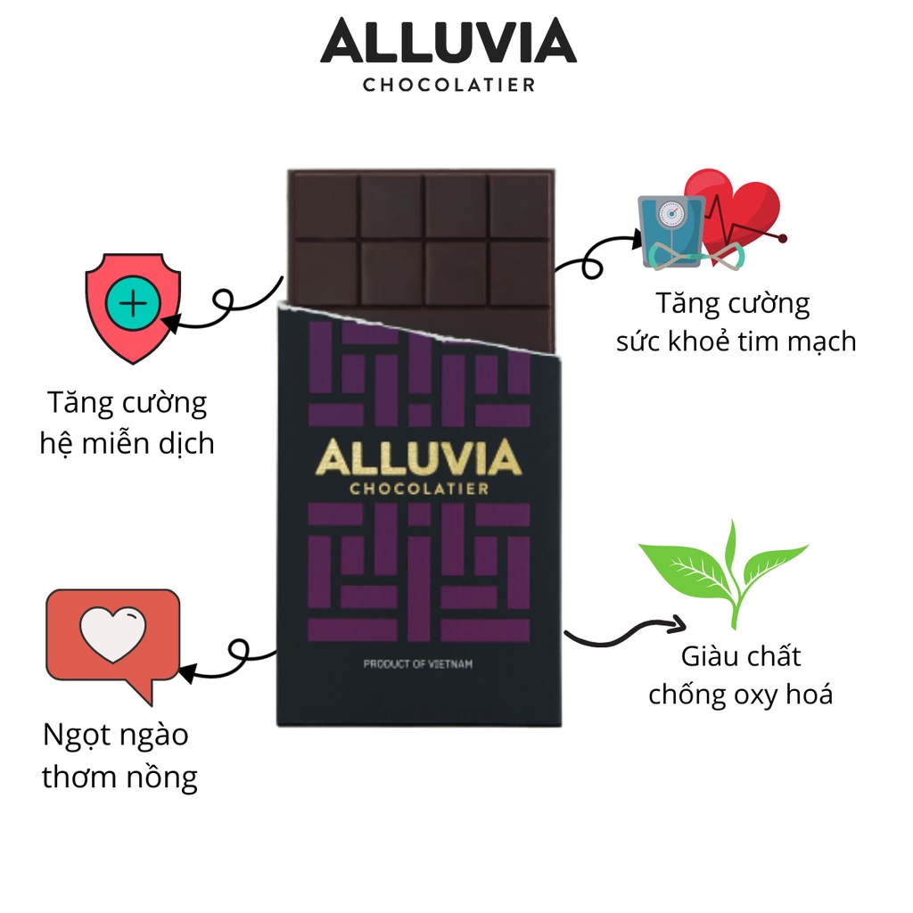 Socola đen nguyên chất nhân hạt cacao rang nibs đắng vừa ít ngọt Alluvia Dark chocolate with cacao nibs roaste