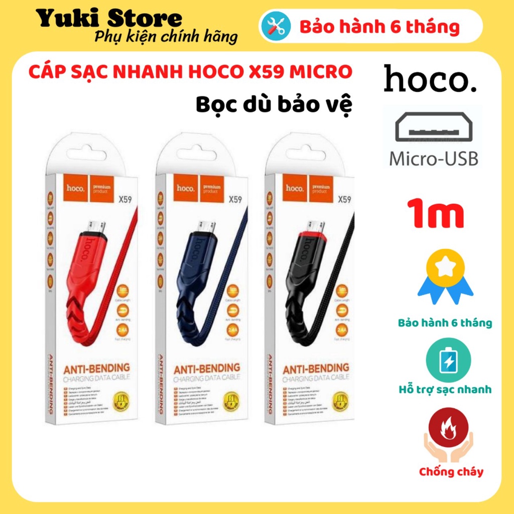 [CHÍNH HÃNG] Cáp Sạc HOCO X59 USB Micro dài 1m Có Bọc Dù Bảo Vệ Chính Hãng