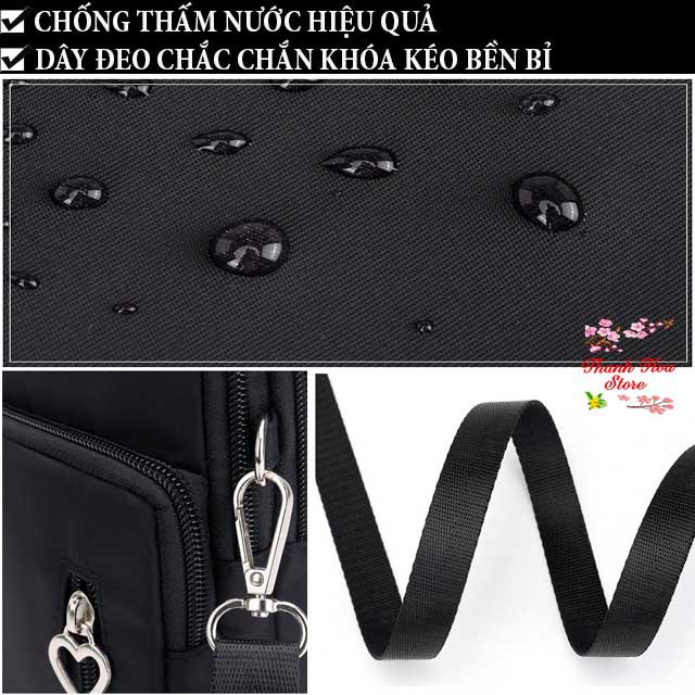 Túi đeo chéo nữ đi chơi vải dù chống nước thời trang nhỏ đẹp, nhiều ngăn đựng điện thoại, dễ thương màu đen, hồng giá rẻ | BigBuy360 - bigbuy360.vn