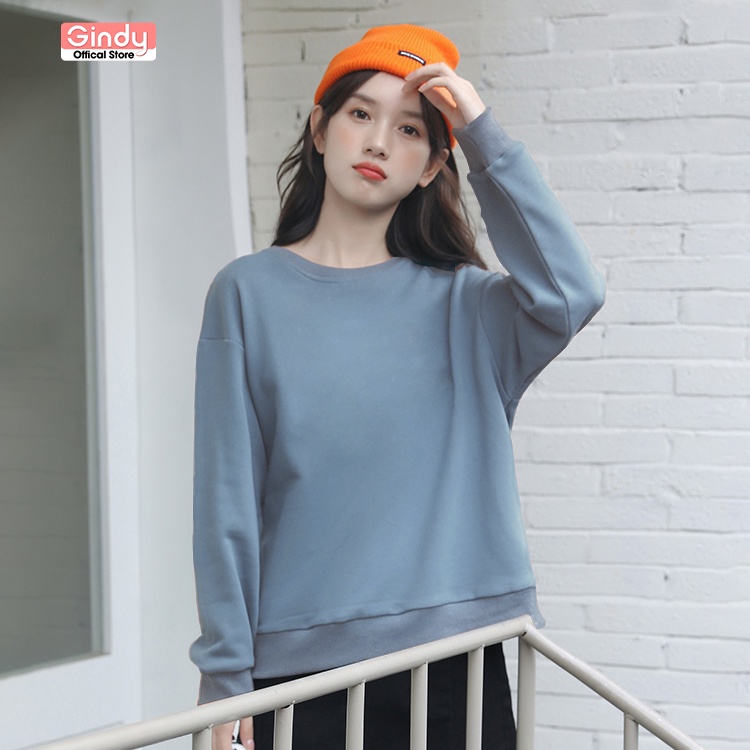 Áo nỉ sweater trơn dài tay nữ GINDY hoodie trơn basic form rộng đơn giản nhiều màu sắc thời trang thu đông A017