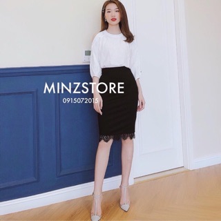 Chân váy bút chì phối ren