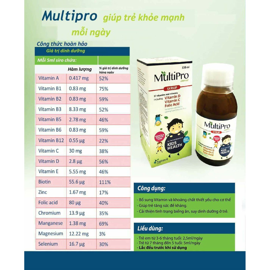 Siro MultiPro Syrup Chai 120ml - Tăng cường sức đề kháng, cải thiện tình trạng biếng ăn, suy dinh dưỡng cho bé.