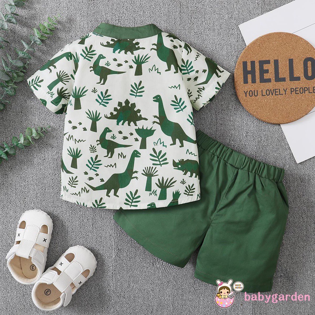 Set áo sơ mi tay ngắn cài nút + quần short eo co giãn thời trang mùa hè cho bé trai