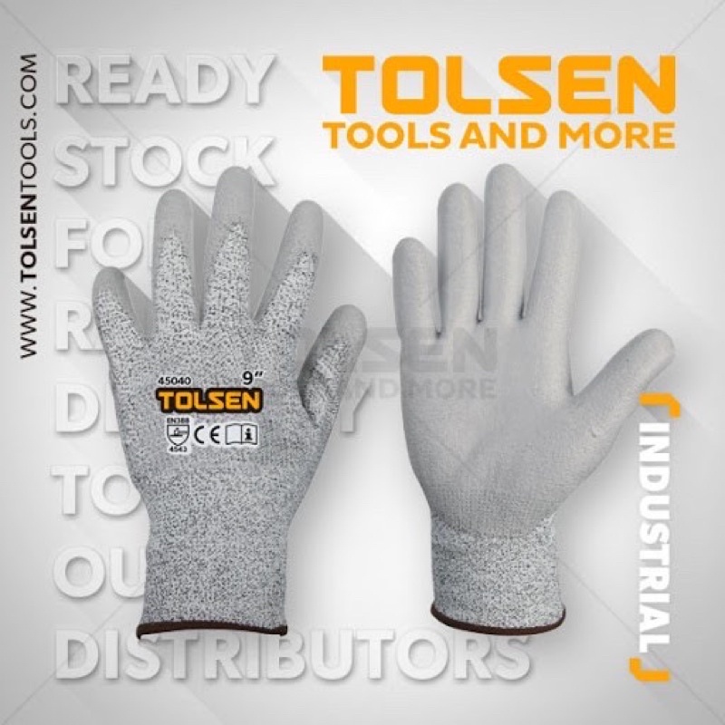 Bao tay chống cắt (trầy xước) có lớp cách điện nhẹ (size L) TOLSEN 45040 đạt chuẩn Châu Âu