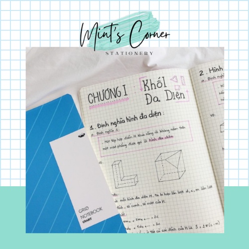 Combo 3 Vở kẻ ô vuông - Grid Notebook - Xanh biển