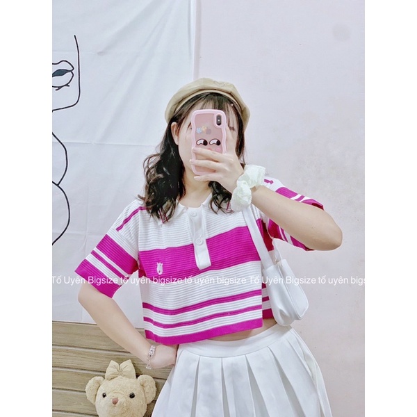 ( T.U Bigsize 50-80kg) Áo Croptop Polo Sọc Ngang Len Mongtoghi QC loại 1 #3001